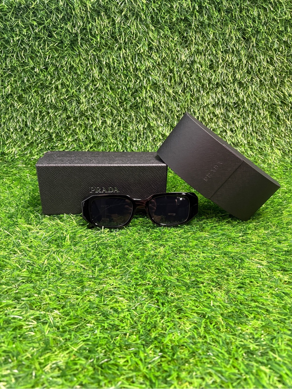 Black Prada Symbole Rectangle Sunglasses Unisex Shades For Men And Women